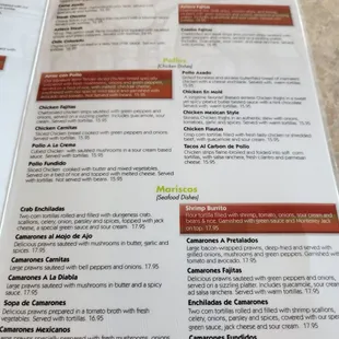 the menu of a mexican restaurant