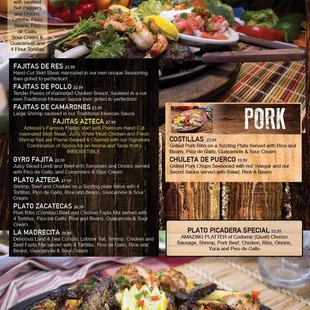 Fajitas and pork dishes