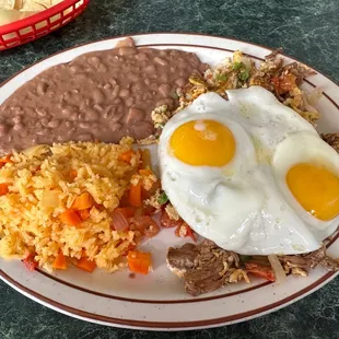 Machaca plate with eggs on top
