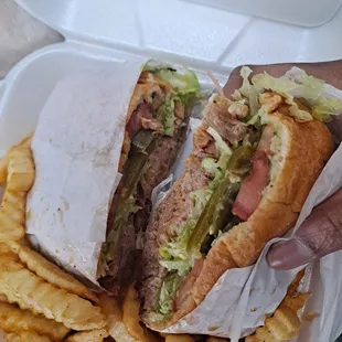 Carnitas Torta with fries