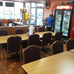 tables and chairs in a restaurant