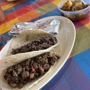 Barbacoa, Fajita and Ground Beef with potatoes and carrots! SO DELICIOUS.