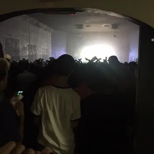 Azteca Theater, hallway view, two swamp coolers on the ceiling, one on left was only one working, two ceiling fans were inoperable