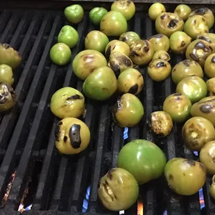 Roasting tomatillos for the green salsa yummmy