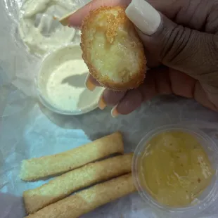 Cheese balls &amp; yuca fries