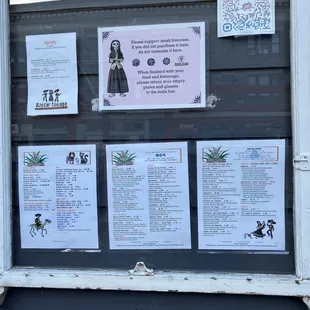 a window with posters on it