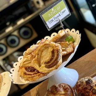 a variety of pastries on display