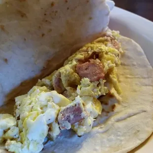 Summer sausage with egg taco