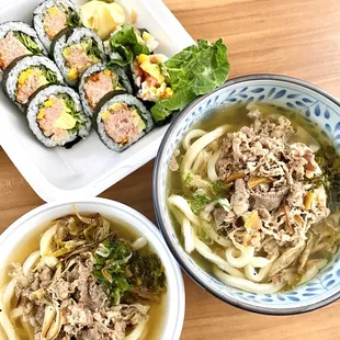 Fresh crab rolls and the signature beef udon that&apos;s ample enough to share.