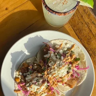 Got the pork belly tacos with a spicy margarita. Absolutely fabulous. Really cute restaurant, eclectic design. Love the owner.