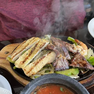 Chicken, steak, shrimp platter
