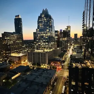 a view of a city at night