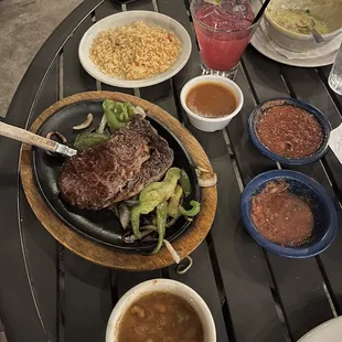 Hill Country Ribeye, queso compuesto already eaten, really good beet-infused margarita