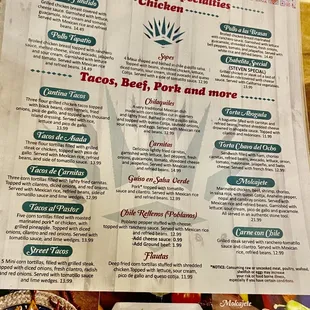 Dinner menu