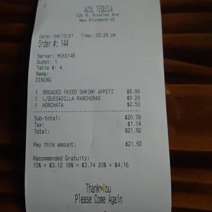 Final tab - lunch #2.