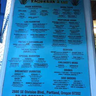 The menu