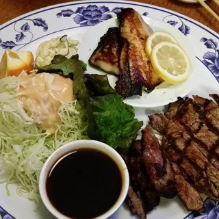 14. Broiled Fish and Beef Teriyaki Dinner Combination