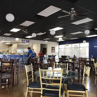 tables and chairs in a restaurant