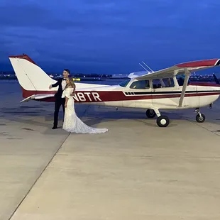 The Bride and groom flew into the reception