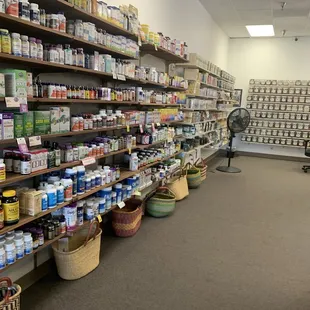 shelves of vitamins in a store