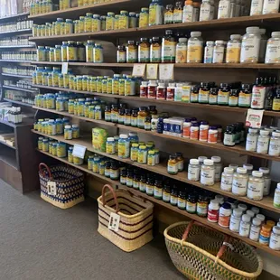 shelves of vitamins in a store