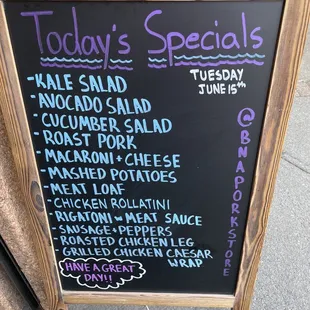 a menu on a chalk board