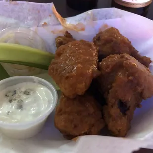 Super crispy &amp; juicy buffalo wings with awesome blue cheese dressing!