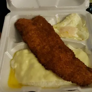 Burnt fish &amp; under cooked grits