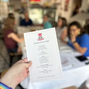 Special menus for our dining party