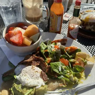 Patio, avocado toast on tortilla, PSL