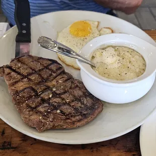 Steak and eggs (not pictured: the best biscuit ever...soooo delicious!).