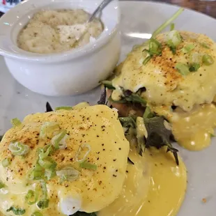 Crabcake benedict (which is on a mini pita bread instead of an English muffin).