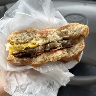 Sausage, Bacon, Egg and Cheese Bagel