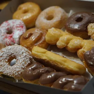 a variety of donuts in a box