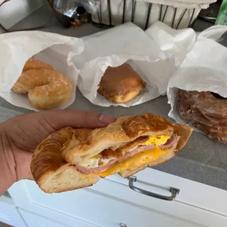 Ham, Bacon, Egg, and Cheese Croissant