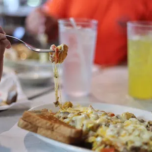 a plate of food being eaten