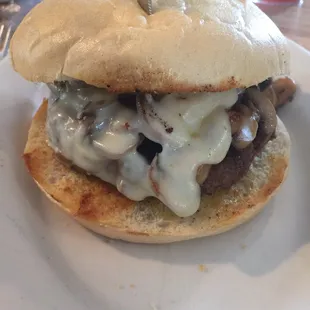 Delicious mushroom Swiss burger.