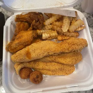 Wings and Fish Combo with Whiting as the fish.