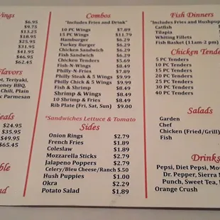 B&amp;B Fish&amp;Wings Menu