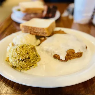 Chicken Fried Steak stuffing &amp; mashed potatoes