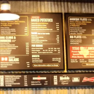 Menu on the wall above registers