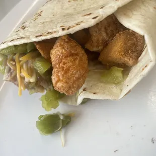 Chicharon with green chile burrito