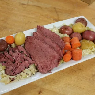 Our tender and delicious corned beef cooks up well with cabbage, onions, carrots and red potatoes.