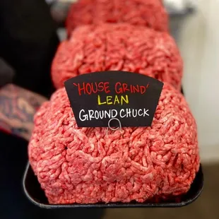 We grind our burger every morning using fresh cut trimmings from our New York Strips, Ribeyes, Tenderloins, Tri-Tips, Chuck, Round &amp; Sirloin