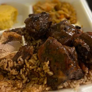 Jerk Chicken, Corny Bread, Cabbage - so good!!