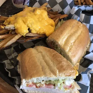 Turkey sub and cheese fries
