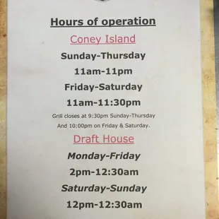 hours of operation