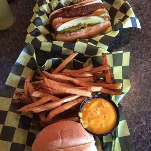 Chili Cheese hotdog, Chicago hotdog, and American burger