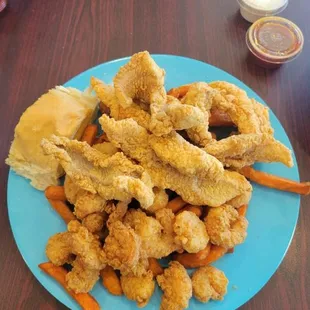 Catfish and shrimp with hush puppies