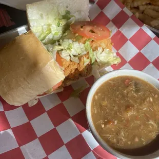 1/2 po'boy and seafood gumbo lunch special $10